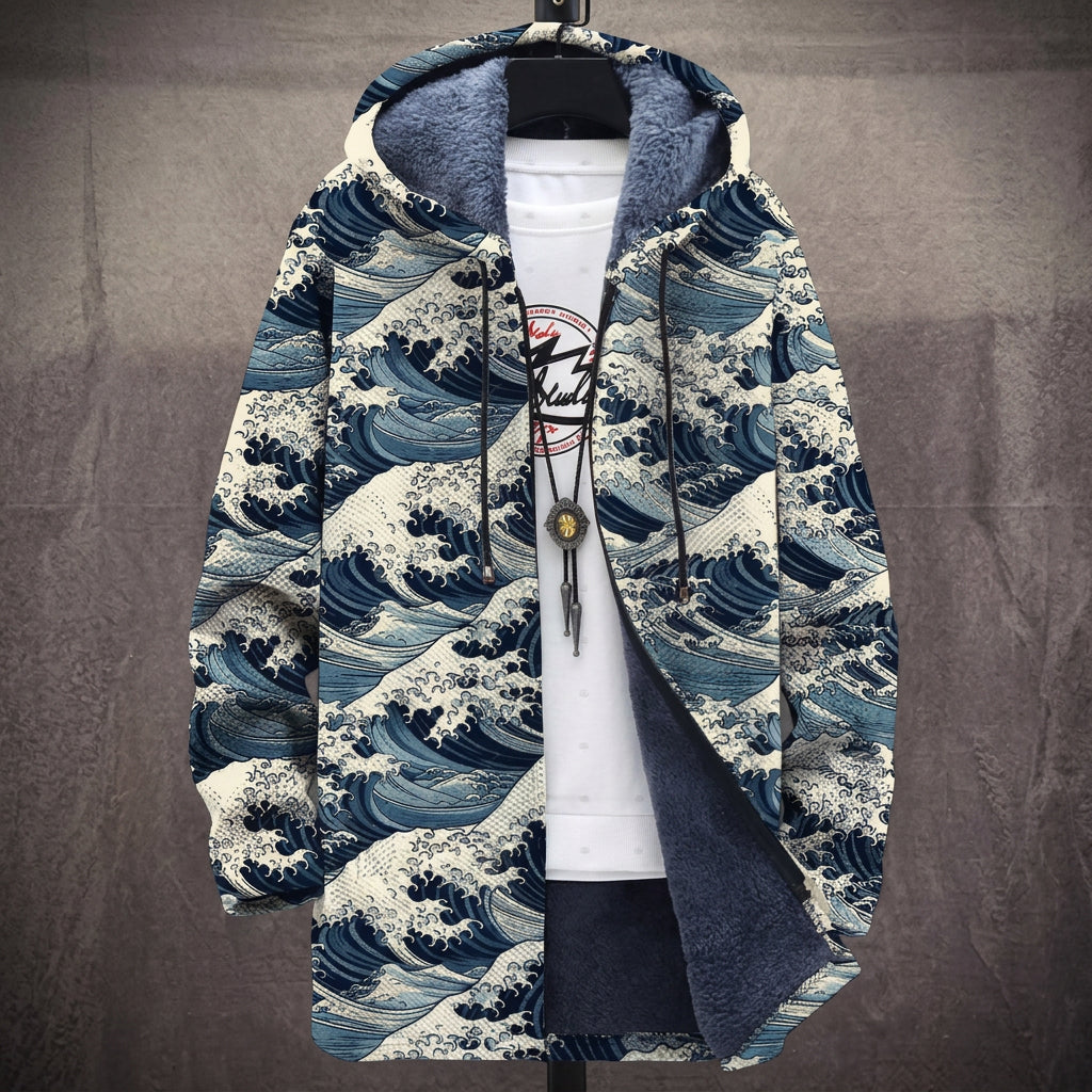Bronwen - Blue Japanese Waves Jacket, front view