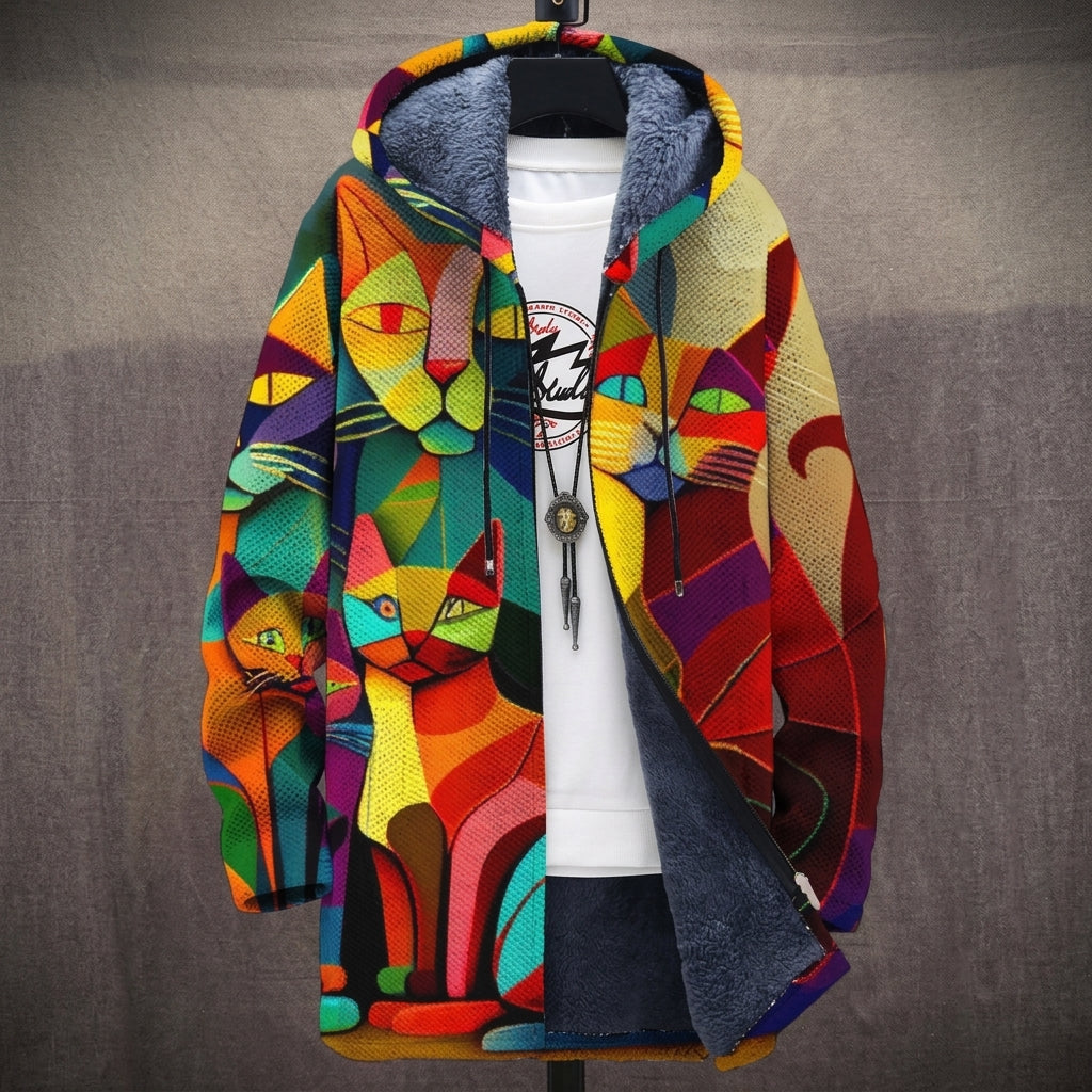Pauline - Bold Cubist Cats Jacket, front view