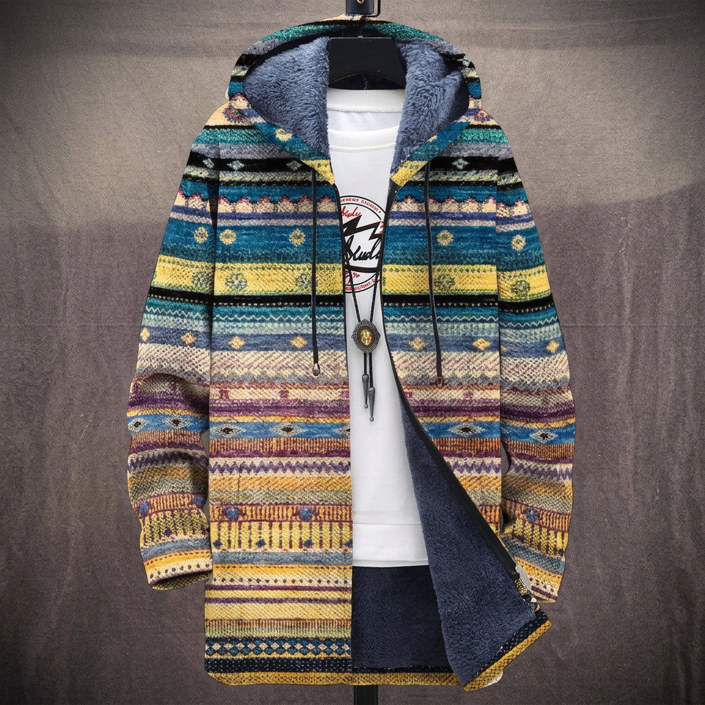 Lydia - Turquoise and Yellow Ethnic Stripe Jacket, front view