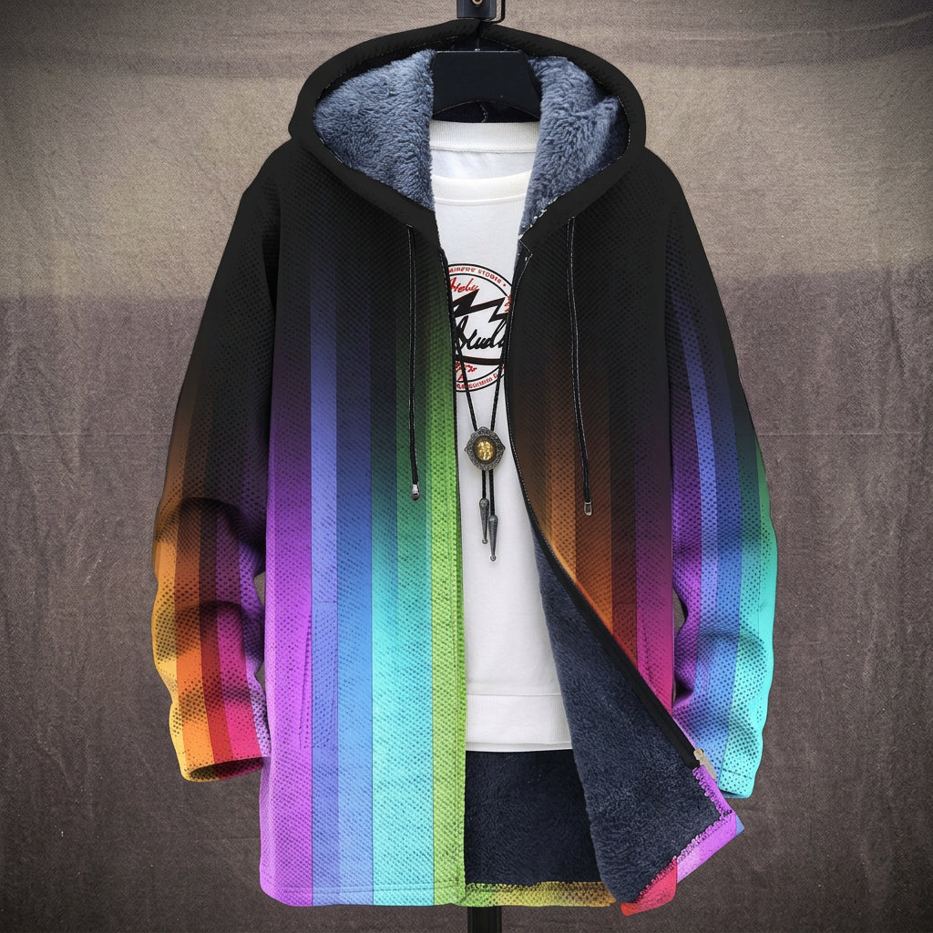 Marion - Rainbow Gradient on Black Jacket, front view