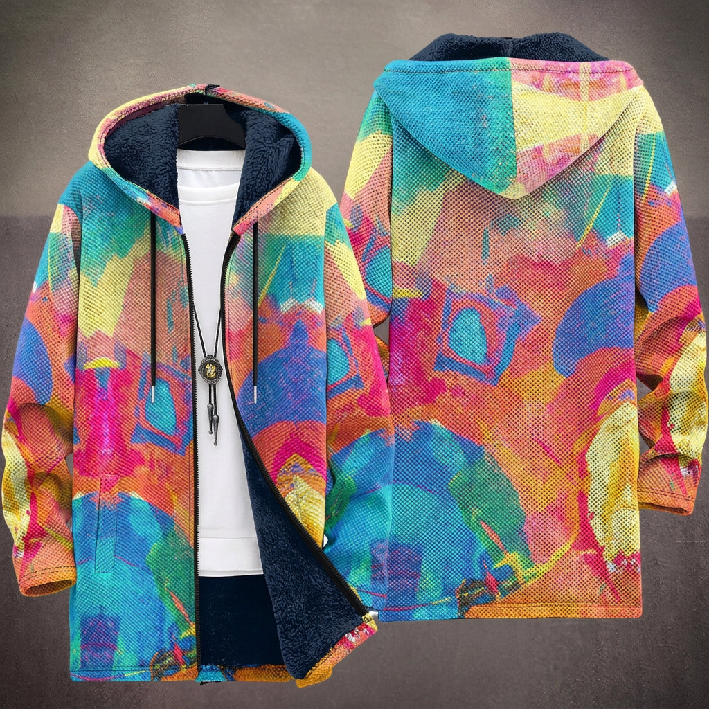 Laura - Colourful Abstract Patchwork Jacket, front and back view