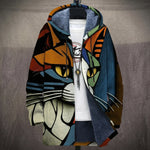 Abigail - Orange and Blue Cubist Cat Jacket, front view