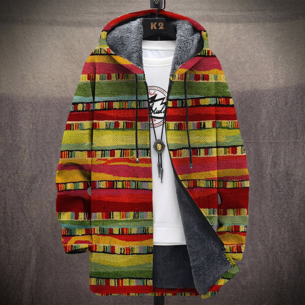 Sarah - Red and Green Ethnic Stripe Jacket, front view