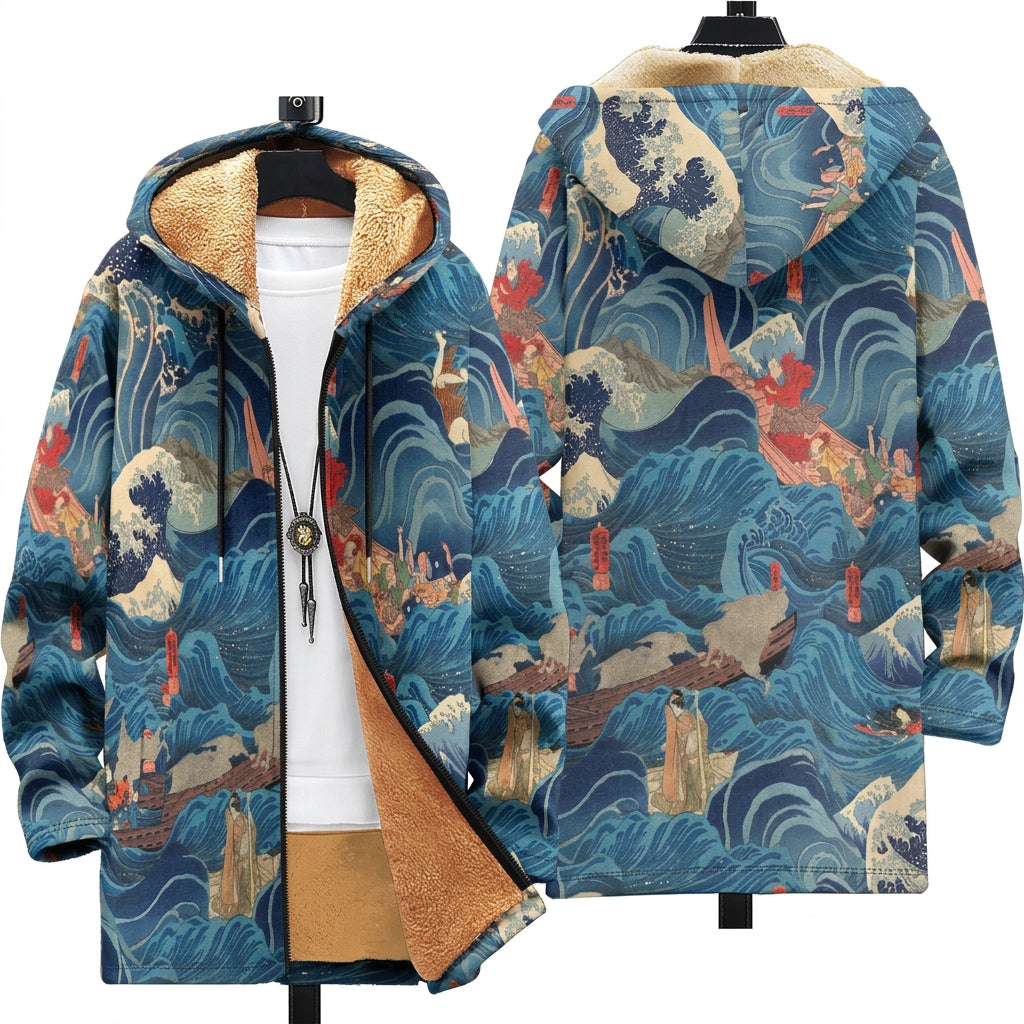 Victoria - Japanese Waves and Cranes Jacket, front and back view