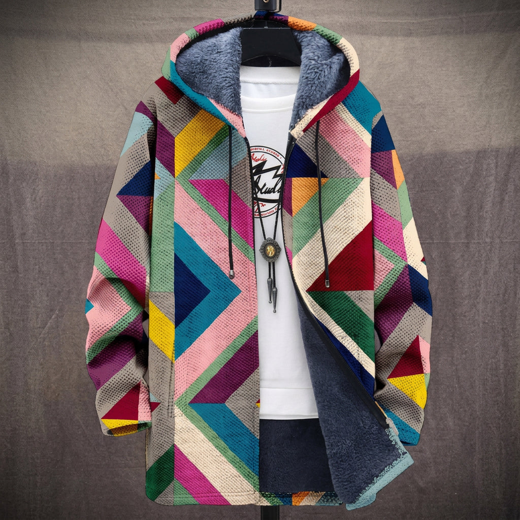 Alice - Colourful Geometric Triangle Jacket, front view