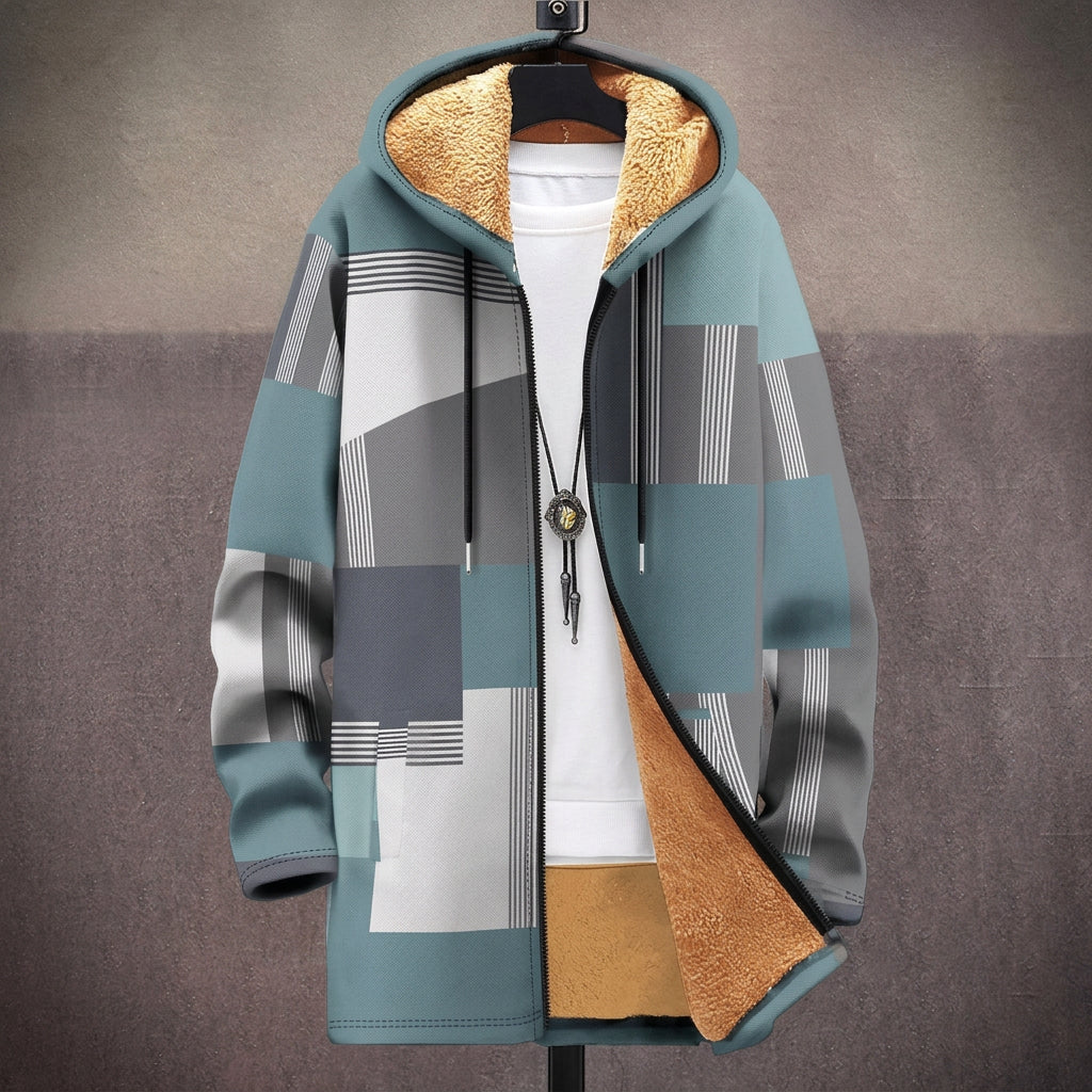 Mavis - Sage and Mustard Colour Block Jacket, front view