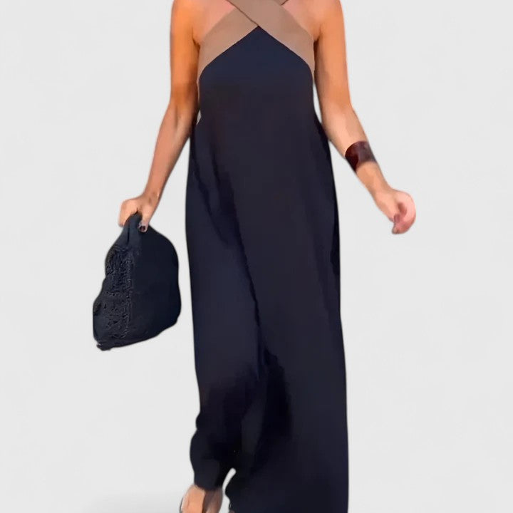 Evangeline crossback maxi dress in Black, front view
