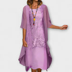 Tessa elegant smocked dress in Purple, view 2