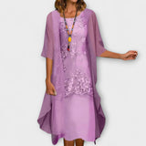 Tessa elegant smocked dress in Purple, view 2