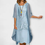 Tessa elegant smocked dress in Sky Blue, view 3