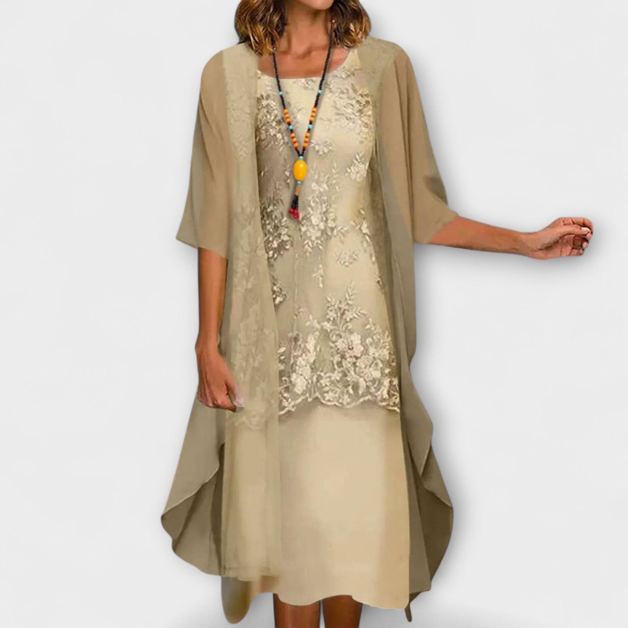 Tessa elegant smocked dress in Yellow, front view