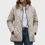 Maisie rose print quilted jacket, front view