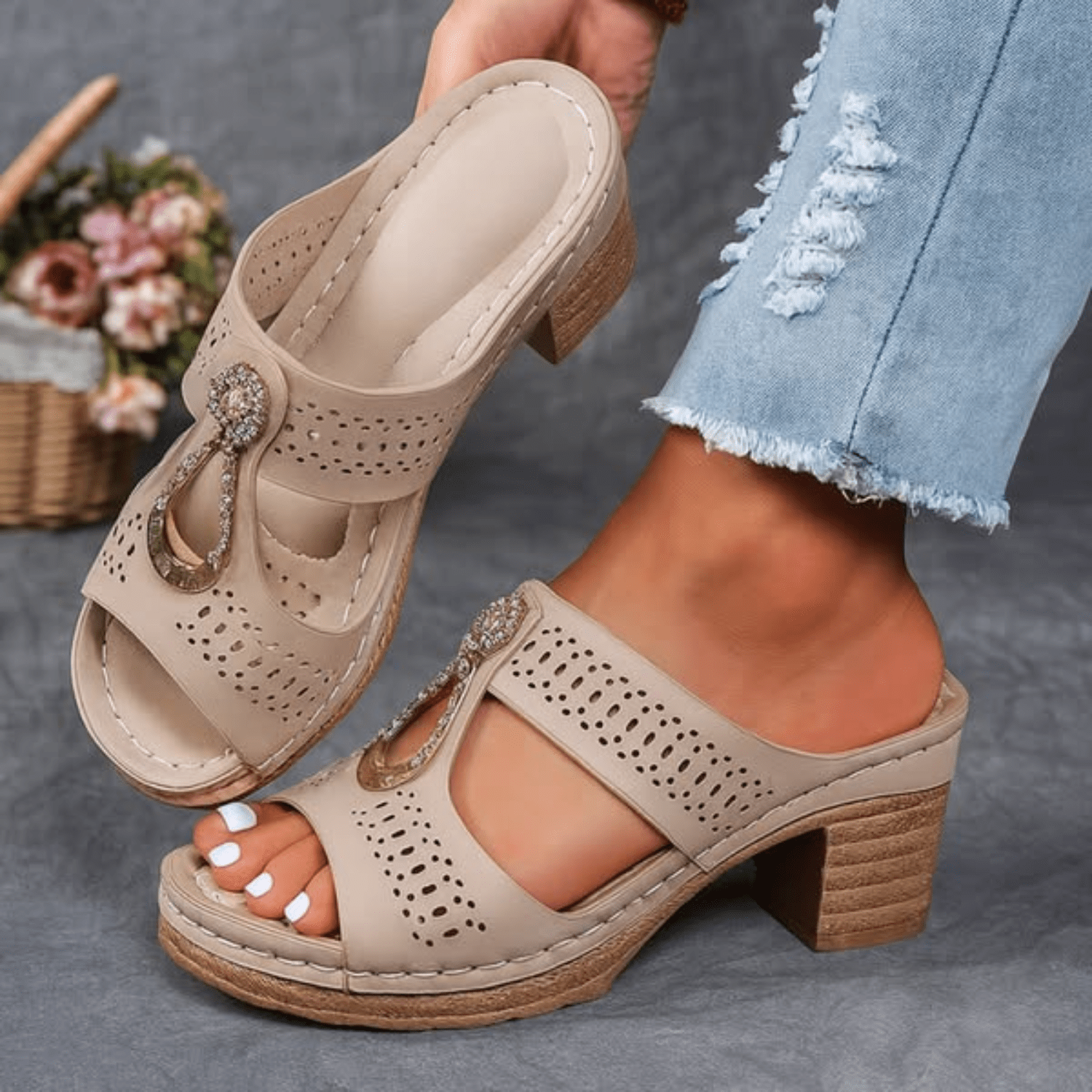 Claire Embellished Orthopaedic Sandals in Khaki, view 10
