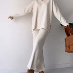 Serene elegant knit two-piece set in Apricot, front view
