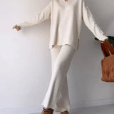 Serene elegant knit two-piece set in Apricot, front view