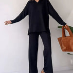 Serene elegant knit two-piece set in Black, view 2