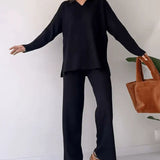 Serene elegant knit two-piece set in Black, view 2