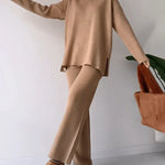 Serene elegant knit two-piece set in Khaki, view 3