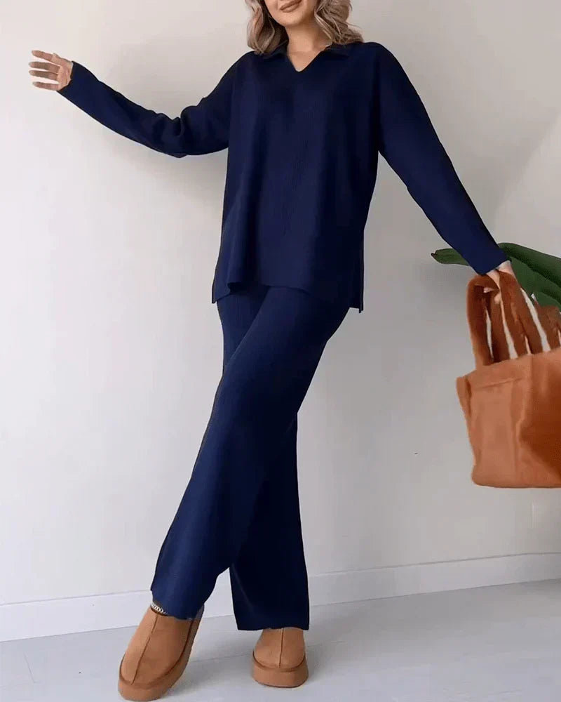 Serene elegant knit two-piece set in Dark Blue, view 4