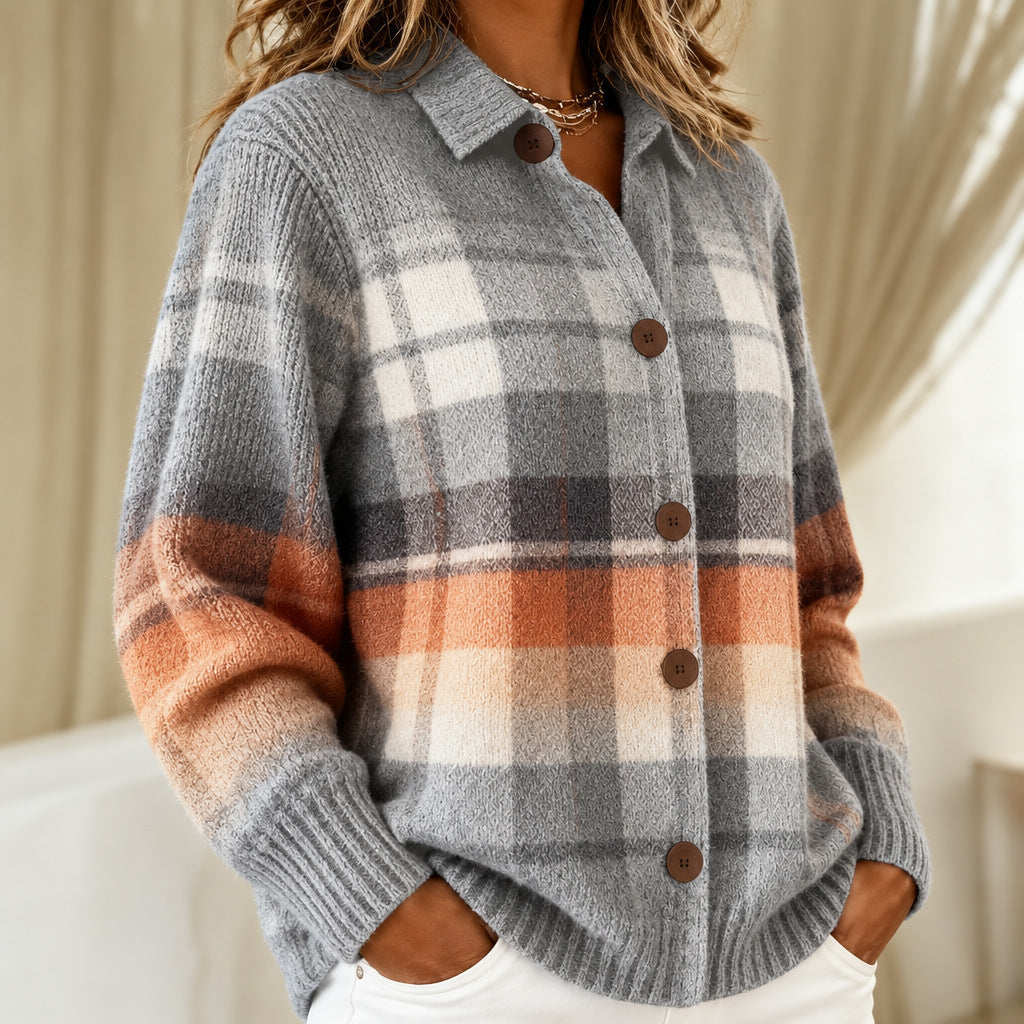 Marnie ombré check knitted jacket, view 2