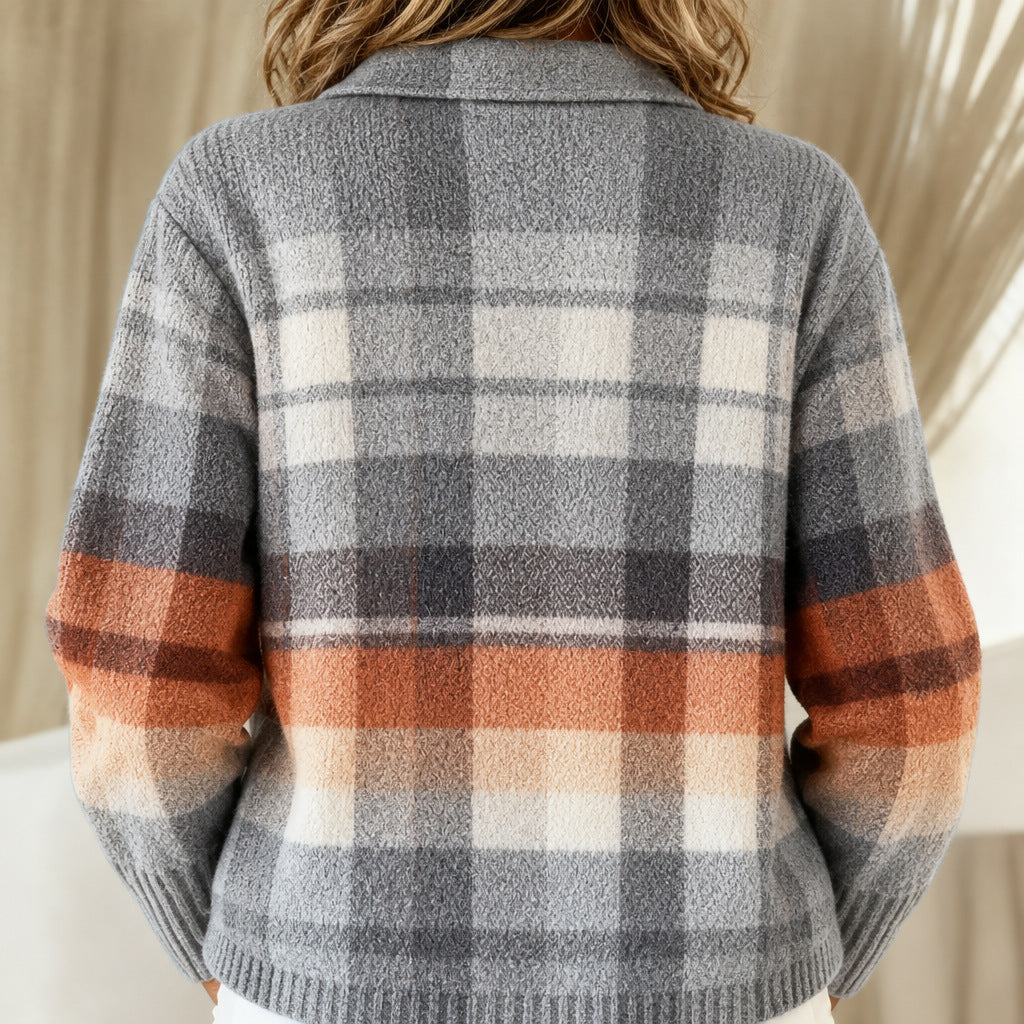 Marnie ombré check knitted jacket, view 3