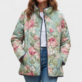 Matilda mint rose quilted jacket, front view