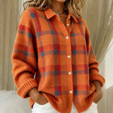 Megan orange checked knitted jacket, view 2