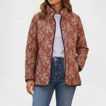 Millie brick red quilted jacket, front view
