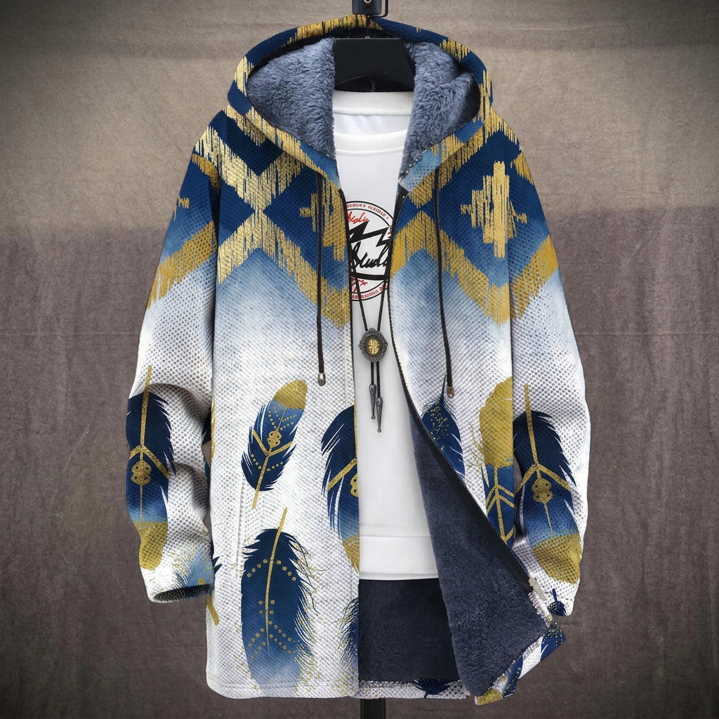 Miranda - Navy and Gold Feather Jacket, front view