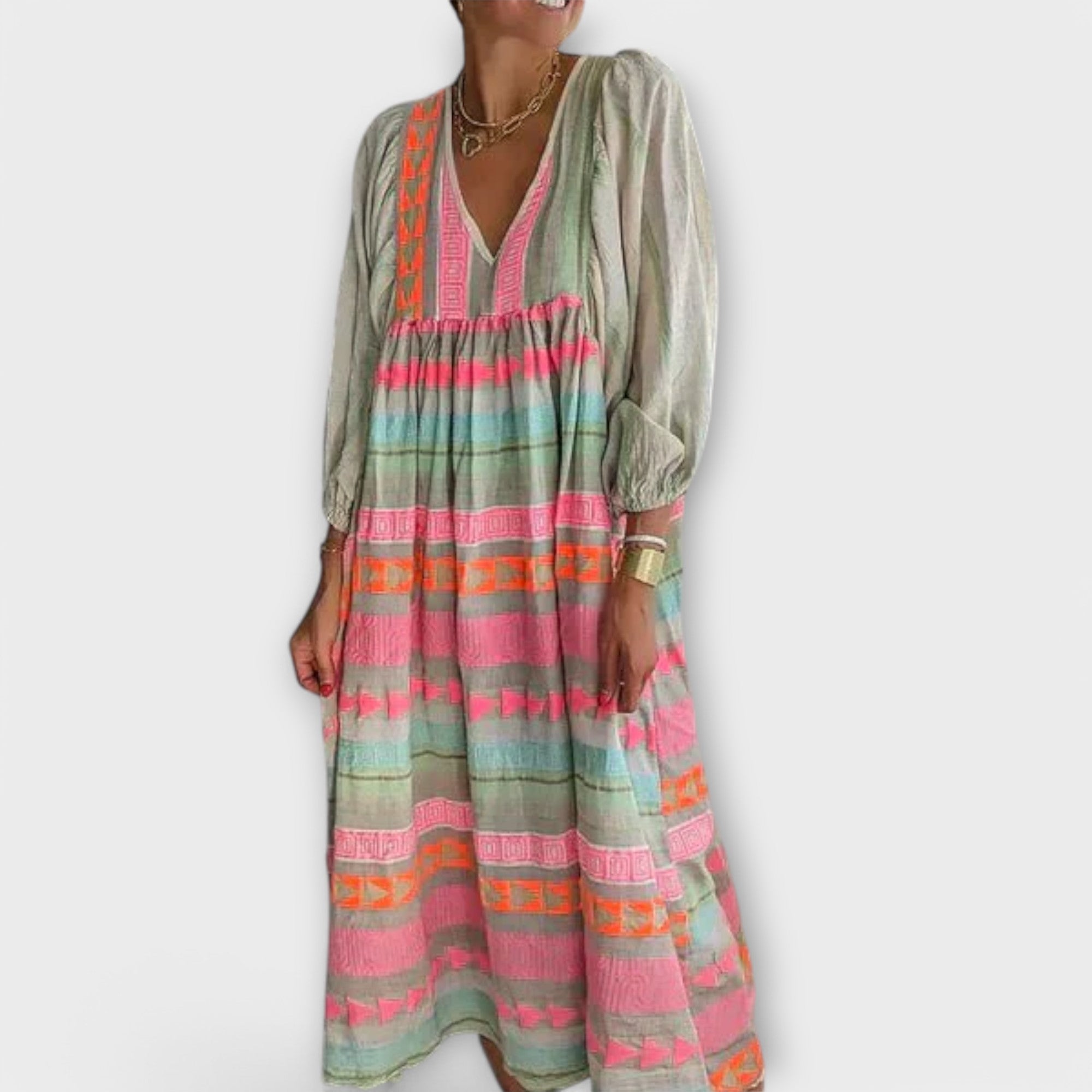 Giselora striped summer dress in Multi Coloured, front view