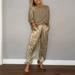 Elly casual two-piece set in Gold, front view
