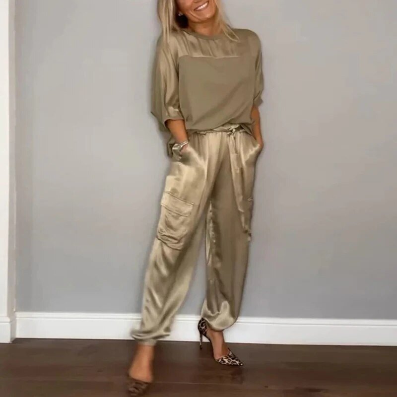 Elly casual two-piece set in Gold, front view