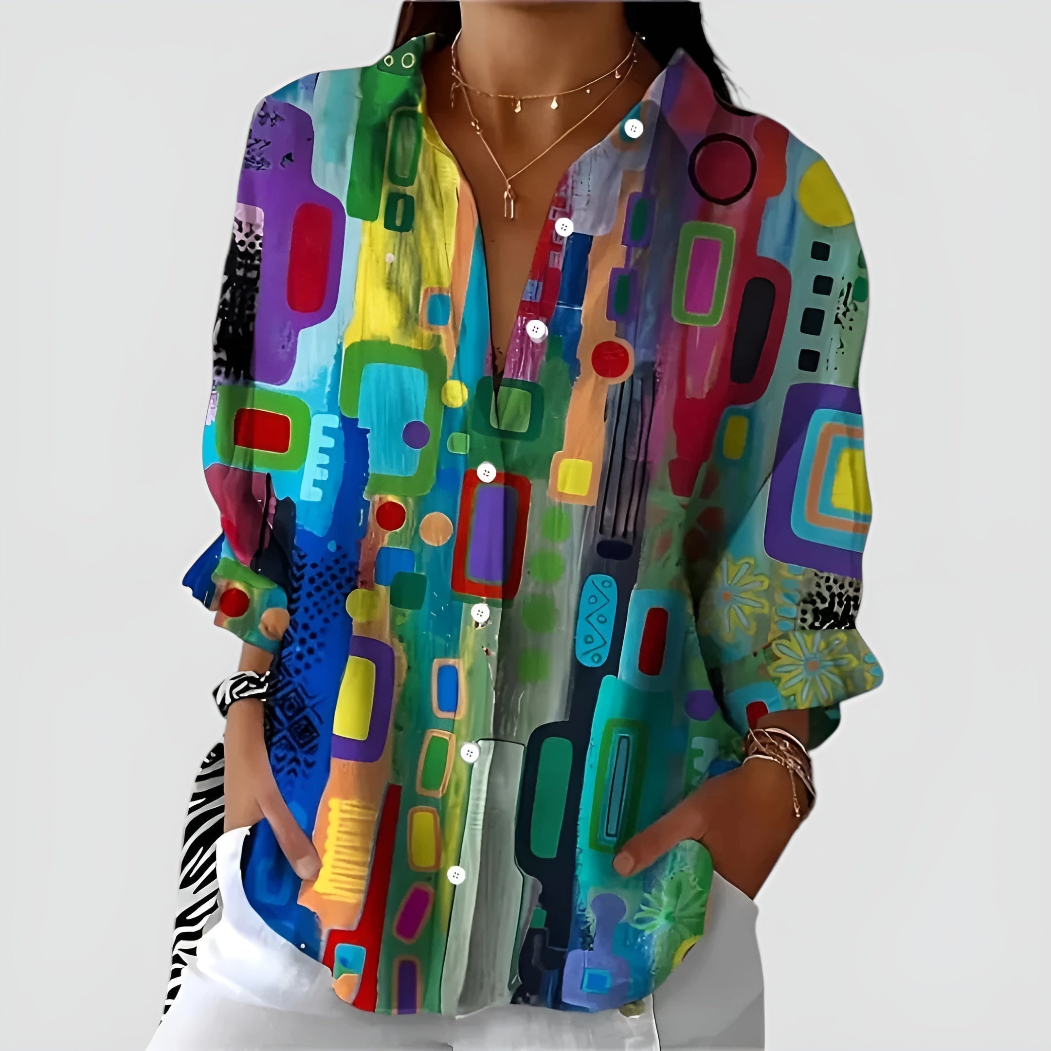 Ava geometric print blouse, front view