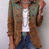 Grace caramel and teal paisley jacket in Brown, front view