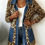 Nora leopard and denim longline jacket, front view
