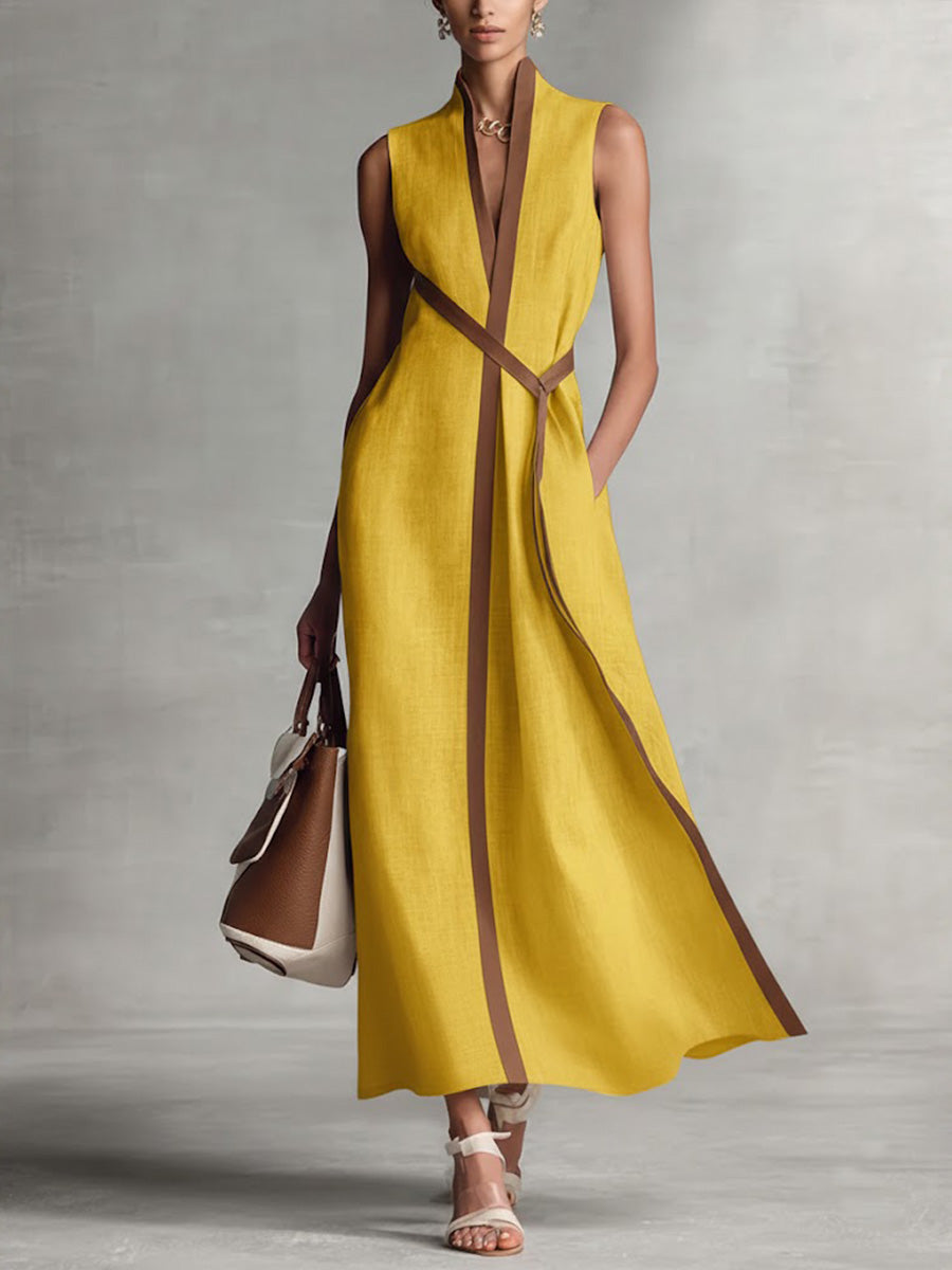Harper sleeveless wrap maxi dress in Yellow, view 3