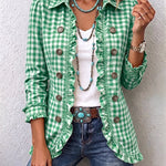 Evelyn gingham ruffle jacket in Green, front view