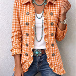 Evelyn gingham ruffle jacket in Orange, view 2