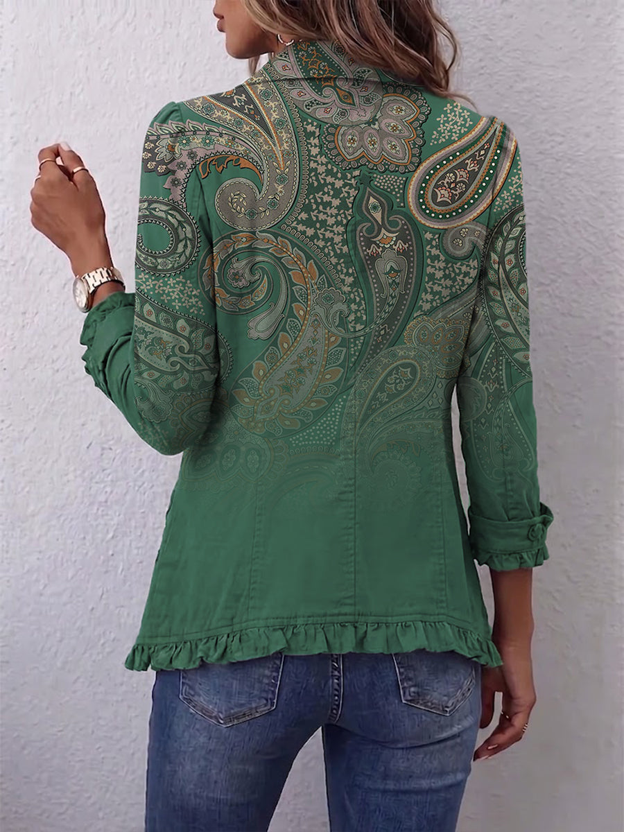 Aria green paisley ruffle jacket, view 2