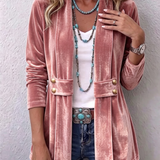 Avery velvet open-front jacket in Pink, view 7