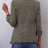 Olivia khaki embroidered ruffle jacket, view 2