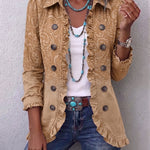 Chloe camel western ruffle jacket in Khaki, front view