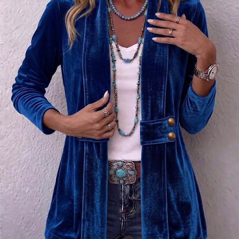 Avery velvet open-front jacket in Royal Blue, view 3