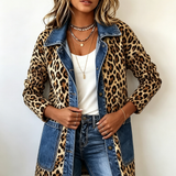 Nora leopard and denim longline jacket, view 3