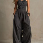 Adriana crossed halter neck jumpsuit in Black, front view