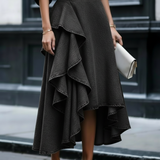 Layered ruffle denim skirt in Black, view 3