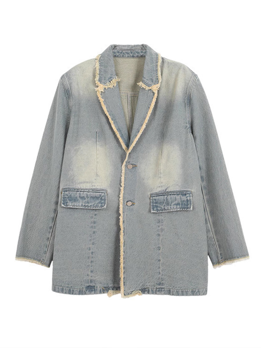 Hannah washed denim frayed blazer, view 3