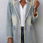 Hannah washed denim frayed blazer in Light Wash Blue, front view