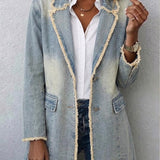 Hannah washed denim frayed blazer in Light Wash Blue, front view