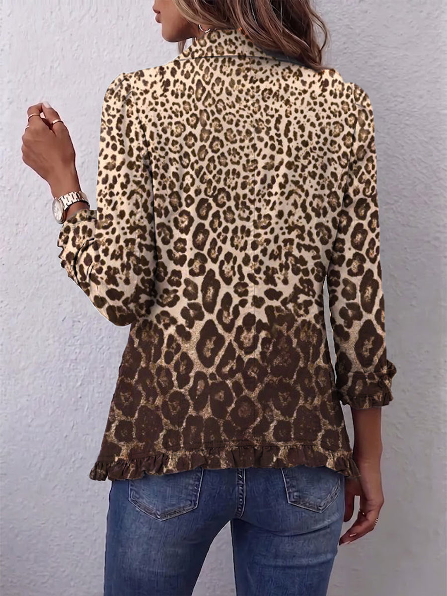 Abigail leopard ombré ruffle jacket, view 2